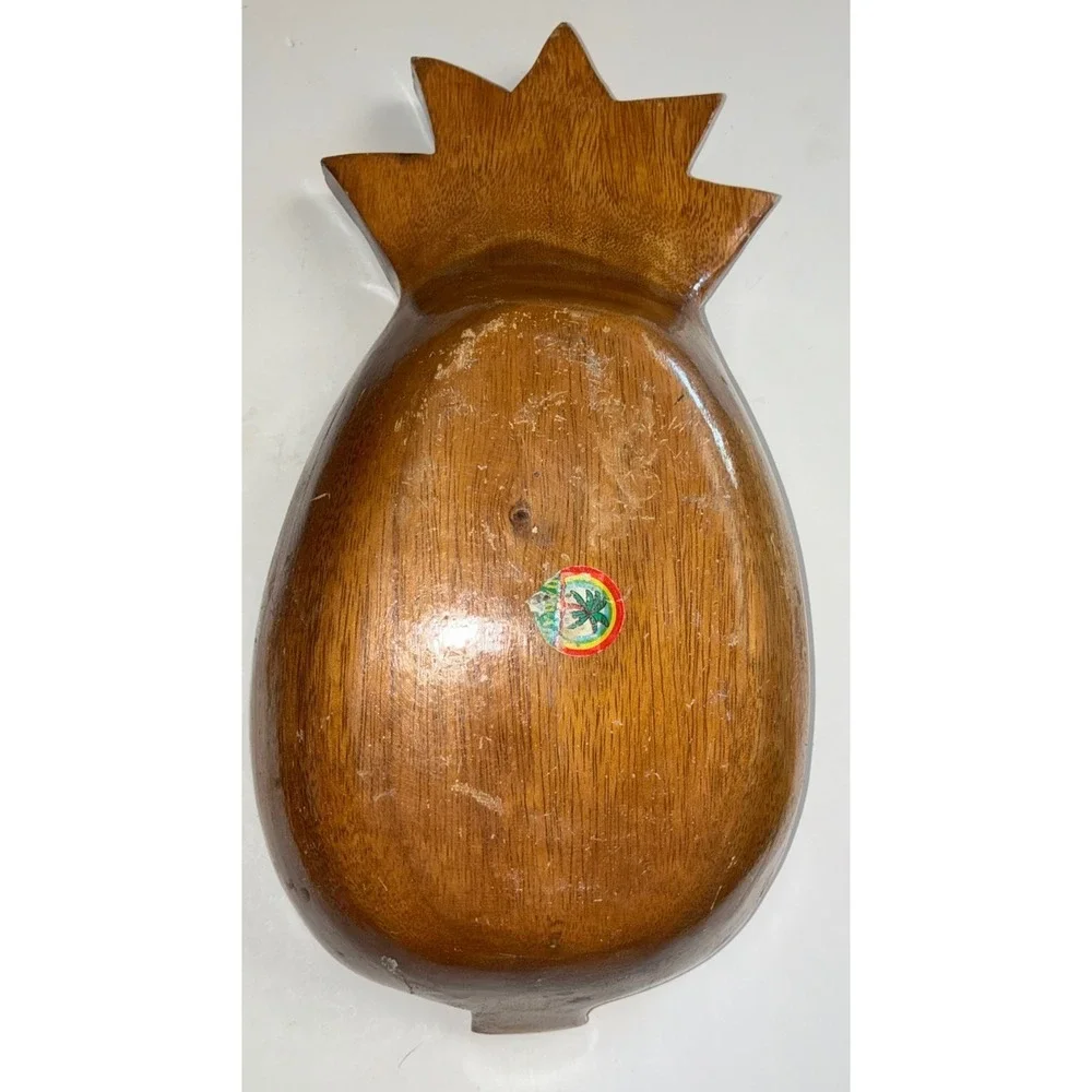 Pineapple Bowl‎ Monkey Pod Wood Carved Tray Dish Hawaii Vintage